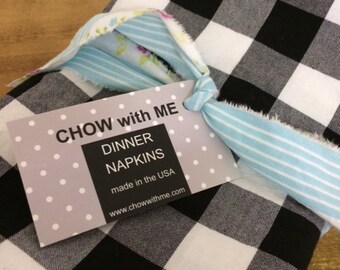 Black and White Buffalo Check Gingham Cloth Napkins - Weddings, Parties, Everyday Meals by CHOW with ME
