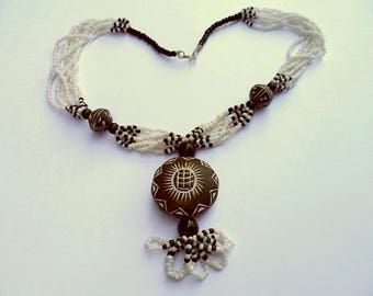 African necklace - clay pendant - nect18