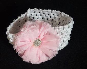 Pale Pink Flower white headband, hair accessories, girls headband, infant headband, Girls flower headbands, flower headband, elastic