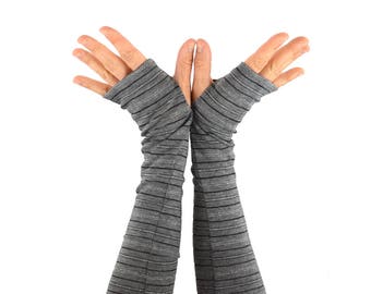 Arm Warmers in Grey and Silver Tinsel - Fingerless Gloves - Sleeves