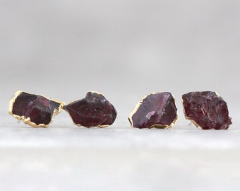 rough garnet studs | raw crystal studs | garnet stud earrings | raw garnet earrings | january birthstone studs | january birthstone earrings