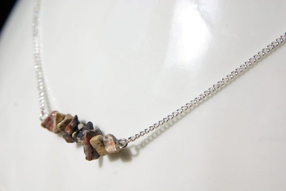 Leopard Jasper Bar necklace on Silver 925 necklace, Leopard Jasper Gemstone, birthstone, Leopard Jasper jewelry, Minimalist, Jasper Necklace