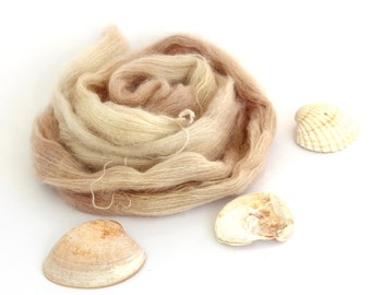 Hand dyed lace yarn, kid mohair silk variegated yarn skein, Perran Yarns knitting crochet wool, She Sells Seashells, neutral sand, uk seller