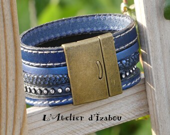 Navy Blue MULTISTRAND leather Cuff Bracelet
