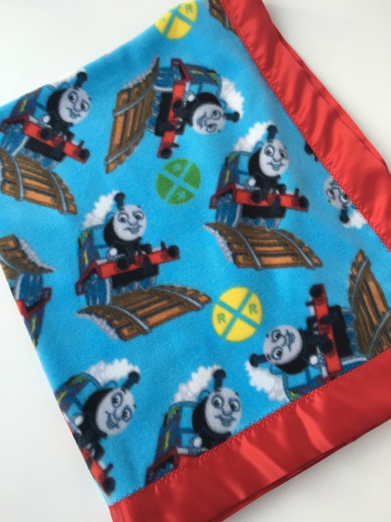 Thomas the Train Fleece Blanket with Red Satin Binding