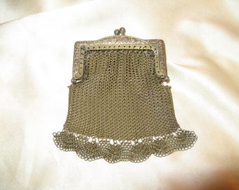 ANTIQUE Gold Mesh Purse Art Nouveau Bag Doll Size
