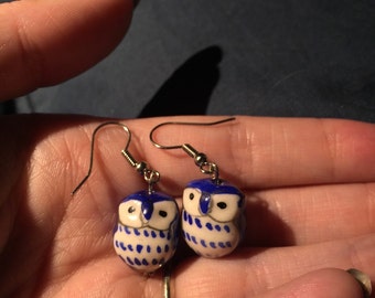 Dark Blue Owls Ceramic earrings