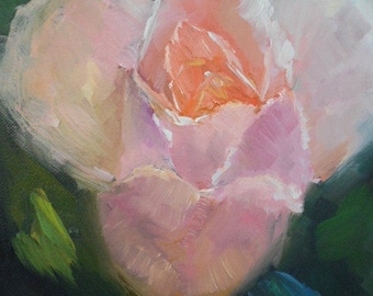 Pink Rose Painting, Flower Still Life, Small Floral Oil Painting, 6x8" Original Art, Free Shipping in US