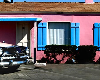 Pink Desoto and motel