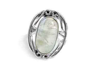 Green Prehnite and Sterling Silver Ring Size 8.5