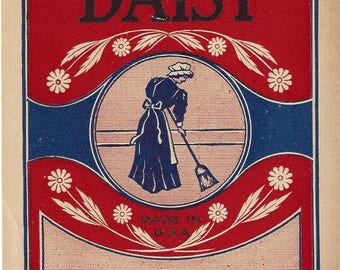 Vintage Daisy Lithograph Broom Label, 1930s