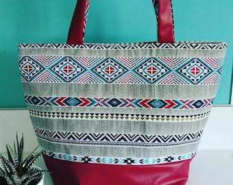 Large Burgundy ethnic tote bag
