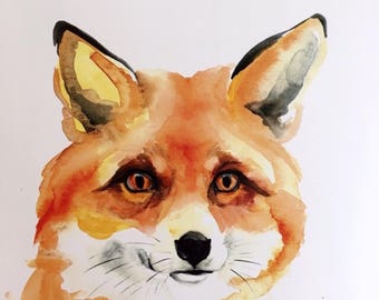 Baby Fox Watercolor Painting 5 x 7 Fine Art Giclee