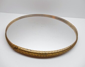 Vintage Revolving Dresser Mirror Tray , Filigree Rotating Mirror