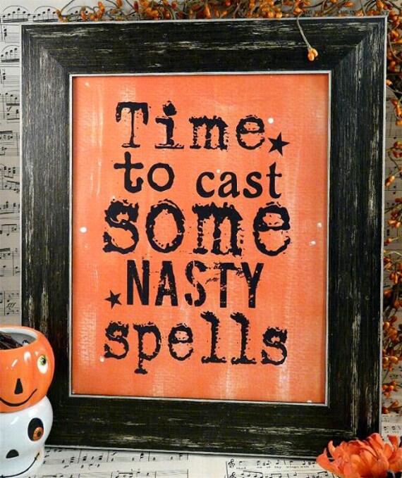 Halloween Witch cast spells sign digital orange black