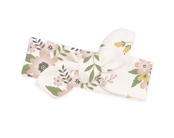 Newborn Girl Headband, Infant Baby Bow Headband, Pink Toddler Headbands, Floral Baby Girl Bow, Flowers, Baby Girl Bow Headband, TesaBabe