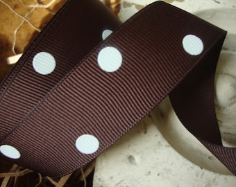 Chocolate Brown Grosgrain Ribbon with White Polks Dots