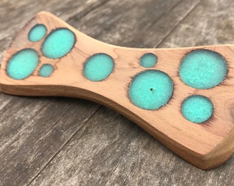 Handmade & Inlaid Crushed Turquoise Hard Maple Clip-On Wooden Bow Tie