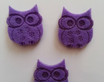lot de 3 hiboux /chouettes en feutrine violet 25*30mm