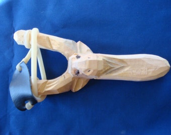 Wooden 3D Hand Carved Moose Head Sling shot real wood