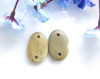 Double Drilled Beach Stone Big Connectors 2 pcs, Jewelry Supplies, Natural Stone Buttons, Big Stones Beach Pebbles, River rocks