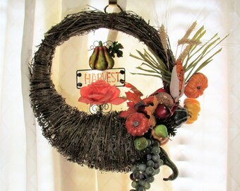 Fall cornucopia harvest wreath