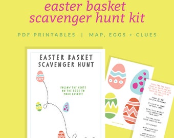 Easter Basket Scavenger Hunt Kit - Includes a Map, Eggs + Clues - Easter Egg Hunt - Easter Printable + Instant Download!