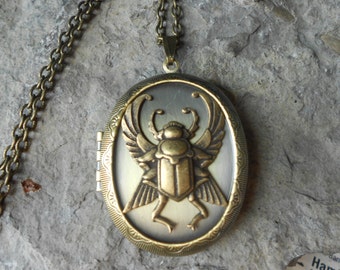 LOCKET--Stunning Egyptian Scarab (Beetle) Bronze Pendant Locket - Vintage Look - Egypt - Antiqued Look--- Great Quality