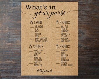 What's In Your Purse Game . Whats In Your Purse Bridal Shower Game . Whats In Your Purse . Instant Download . Printable . Fun Bridal Shower