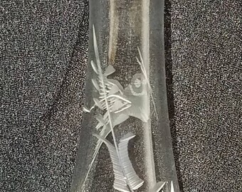 Beautiful 6" Etched Glass Bud Vase Bird Motif