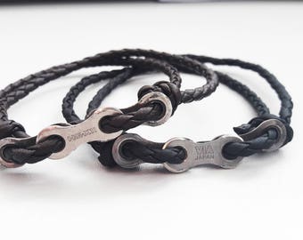 Vegan leather bracelet, bike chain bracelet, bike jewelry, bicycle jewelry, chain bracelet, leather bracelet, bike leather bracelet