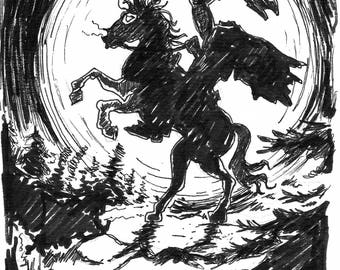Headless horseman A5 ink drawing Inktober