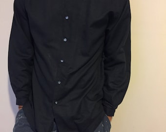 Blue asymmetrical detail Button-down Shirt