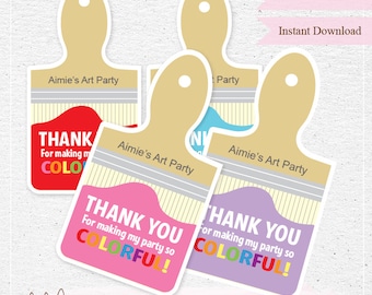 Editable Art Party Thank You Tags / Favor Tags / Instant Download / Paint Brush INSTANT DOWNLOAD