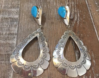 Turquoise Sterling Silver Earrings Native American Southwestern Dangle Earrings