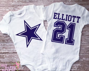 Custom Baby and Kids Dallas Cowboys Jersey Bodysuit Football Shirt Ezekiel Elliott Onesie Baby Shower Gifts