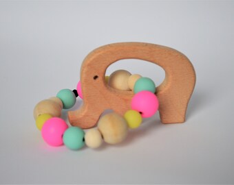 Teething rattle teething toy animal teether shaped rattle sensory