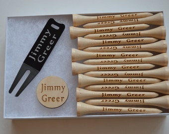 Personalized Golf Set, Golf tees, Divot tool, Golf Ball Marker, Gift for Him, Wedding, Birthday, Fathers Day, Christmas, Groomsmen, Golf