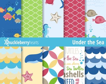 Ocean Paper, Ocean Digital Paper, Under the Sea Paper, Ocean Animals, Printable, Commercial Use