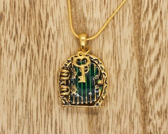 Hobbit Door Snake Chain Necklace Locket Pendant With Key & Shire Map Bright Gold