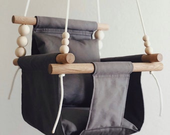 Baby shower gift, baby swing, toddler swing, baby toys, baby fabric swing, first birthday gift, gray fabric, modern baby