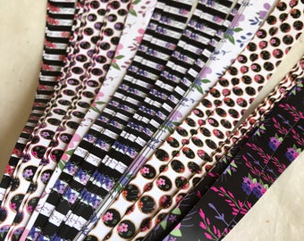 Black Floral Stripes, Dots ~Weaving Star Paper (52 strips)