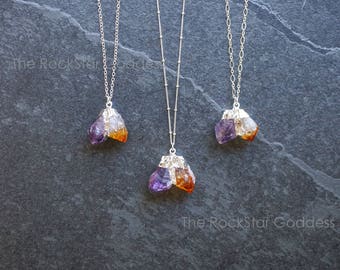 Silver Citrine Necklace / Silver Amethyst Necklace / Raw Crystal Necklace / Raw Amethyst Necklace / Raw Citrine Necklace