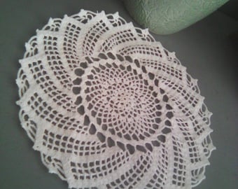 set of two white crochet doilies spiral