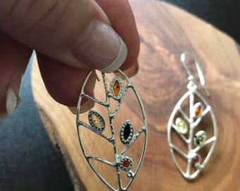 Baltic Amber Earrings, Sterling Silver 925.