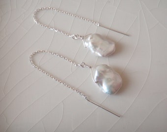 20% off plus Free Shippig - Ear Thread/Threaders Single Ivory/White Medium Keishi Pearl Dangle Earrings