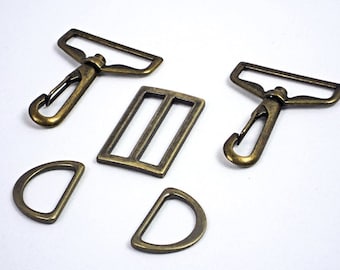 Purse Hardware Set, Antique Brass Bag Hardware, 1.5" Swivel Hooks +1" D-Rings + 1.5" Strap Slide, Bag Making Supplies @ MeiMei Supplies