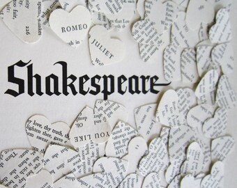 100 Vintage Shakespeare Wedding Confetti - vintage book confetti . paper heart confetti . vintage wedding decor