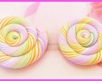 2 fimo polymer clay lollipop cabochons - scrapbooking