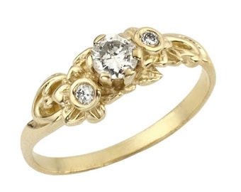 Picturesque Floral Gold Diamond Engagement Ring, April Birthstone Ring, Unique Diamond Engagement Ring, Diamond Jewelry, Diamond Birthstone